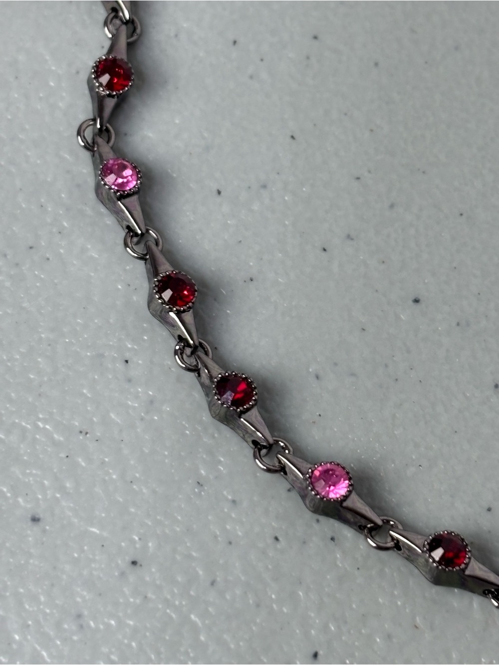Napier Silver Tone Tennis Bar Link Bracelet Pink/Red Crystal Lobster Clasp Earri